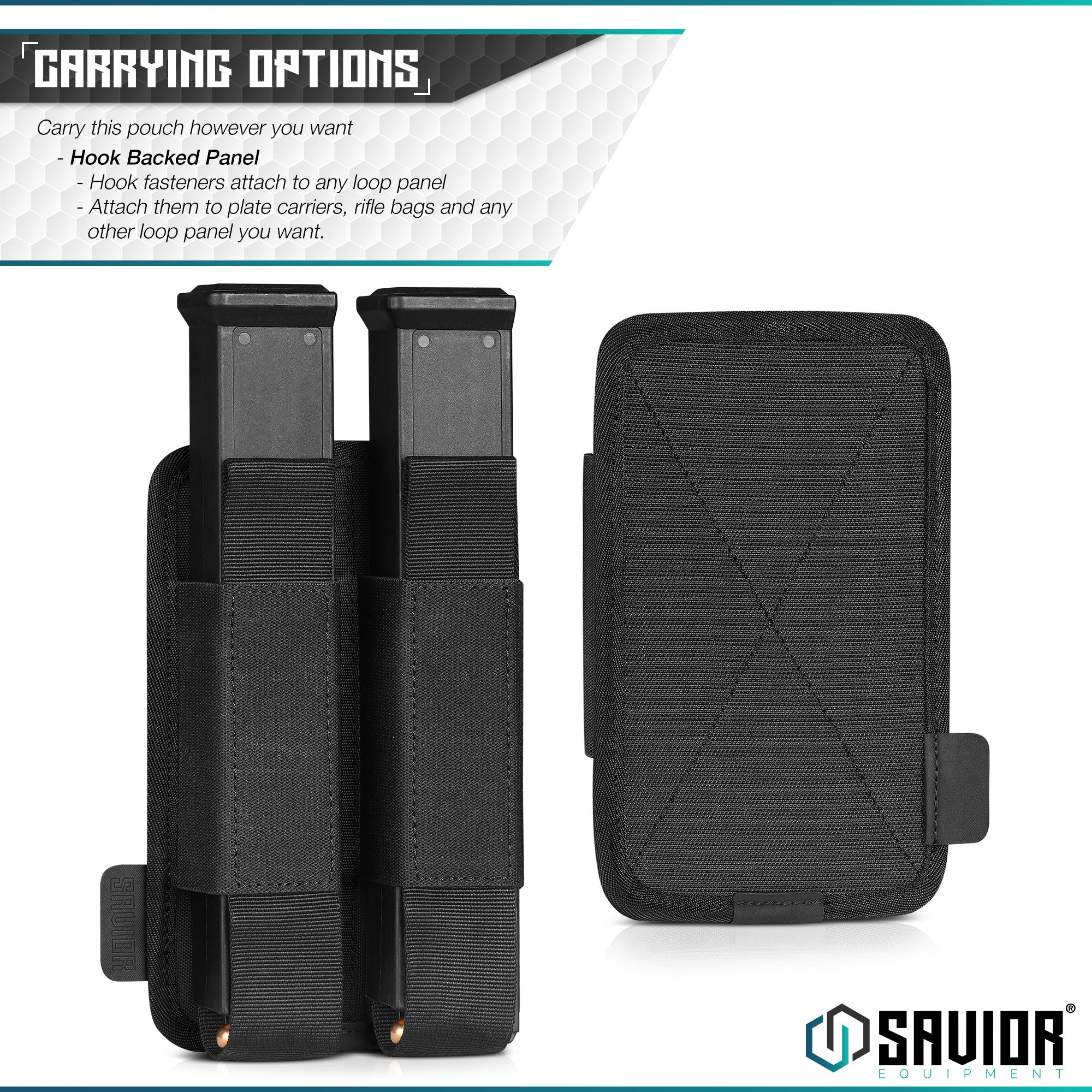 Extended Pistol Mag Holder w/ Hook Backing - 2 Slot - Image 9