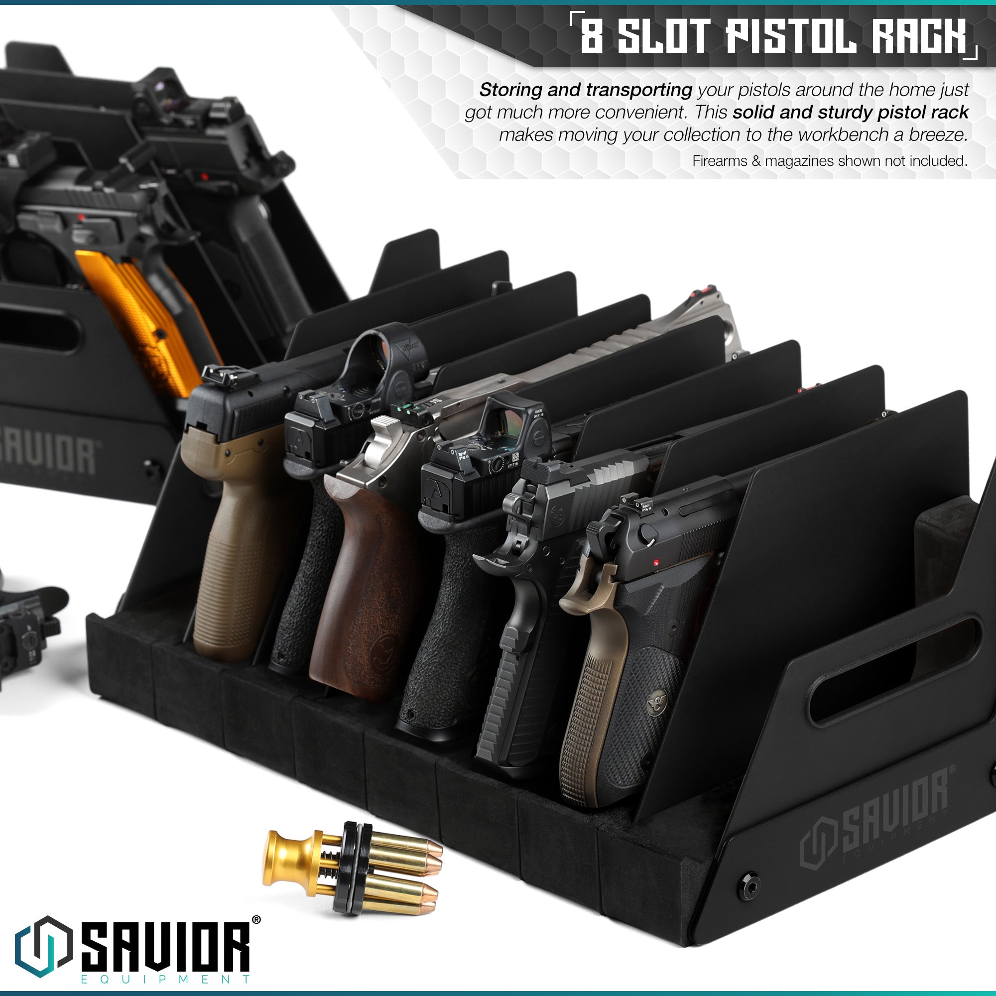 Mobile Pistol Storage Rack w/ Handle - 4/6/8/12 Slots - Image 5